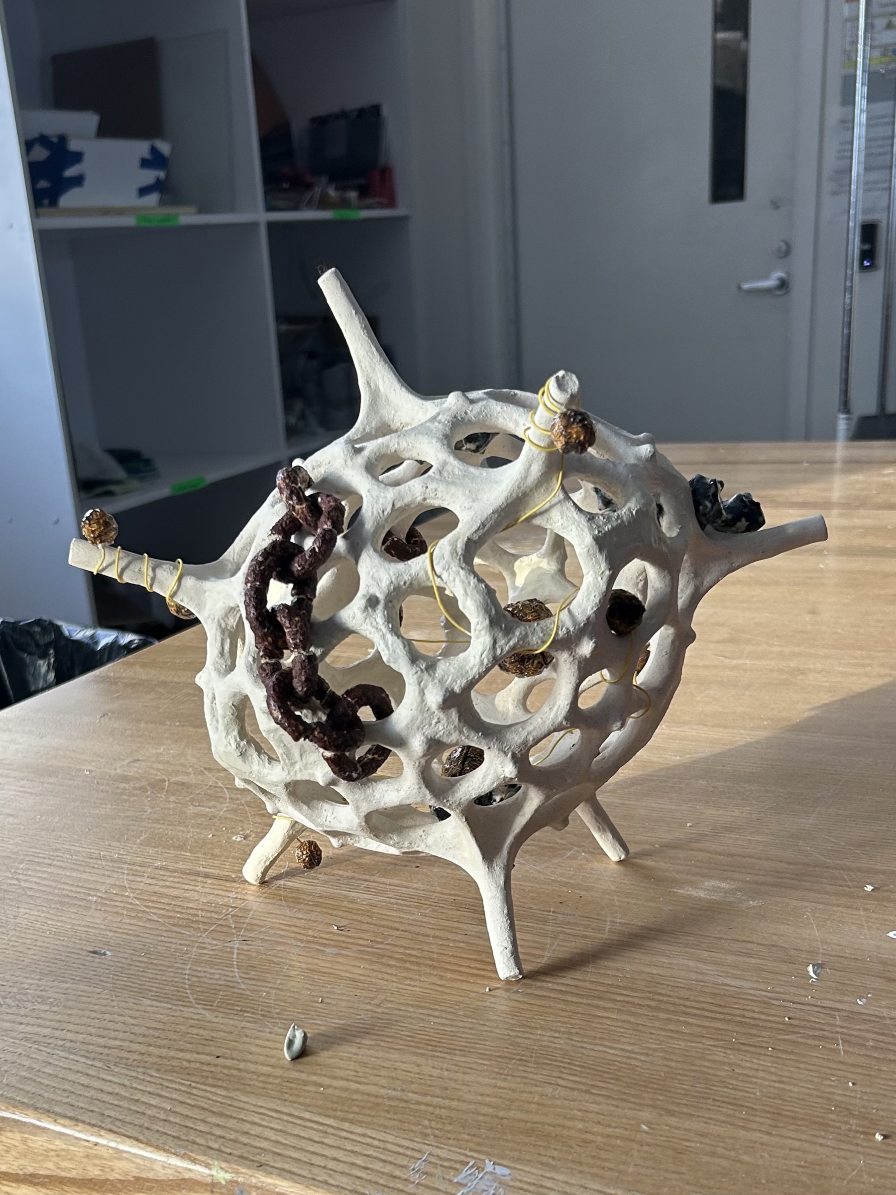Microcosm, handbuilt ceramic and wire, Fall 2023
