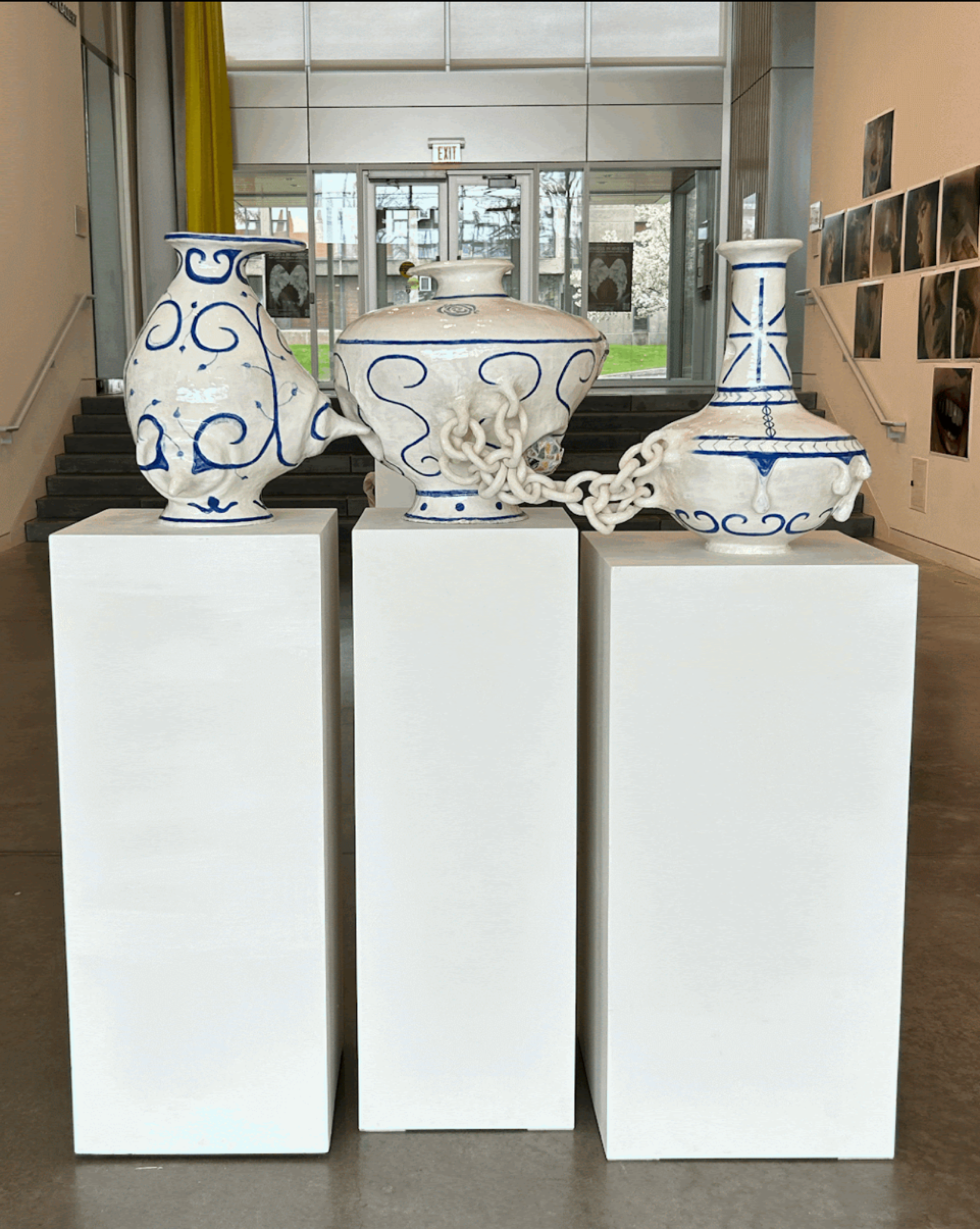 Pots, glazed handbuilt ceramic and mosaic, Spring 2024